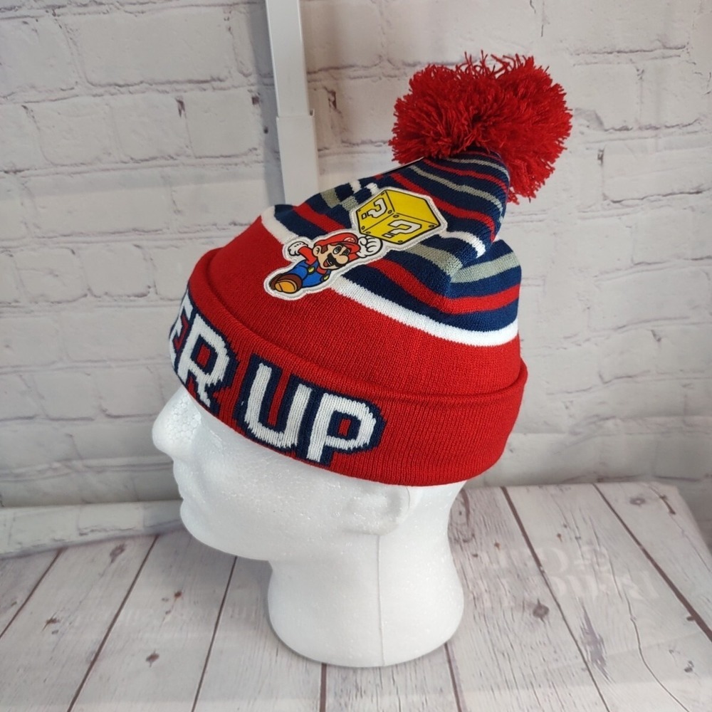 Super Mario Unisex Kids Beanie Hat Toboggan One Size Red White Blue Ninetendo - Picture 4 of 8